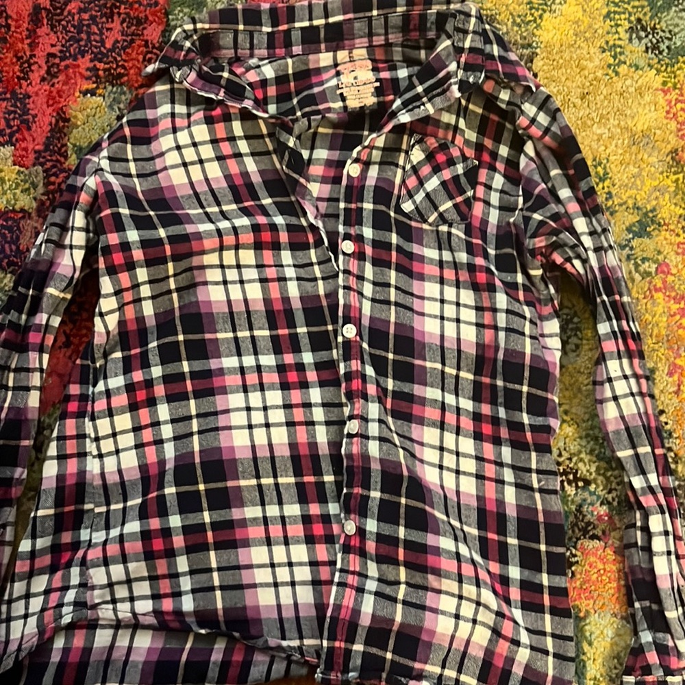 Girls plaid flannel sparkly buttons